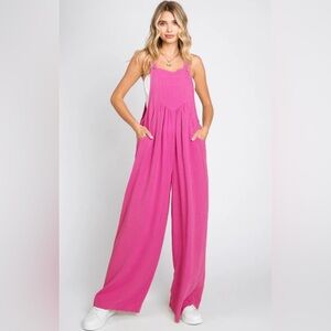 NWT BiBi Pink Wide Leg Overalls L
